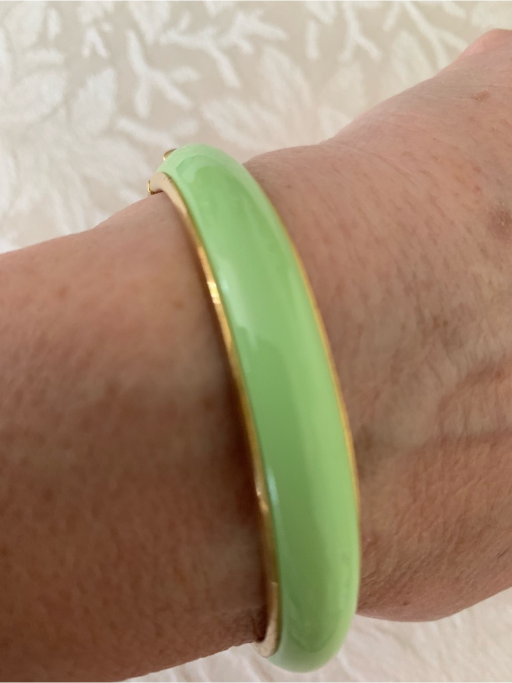 Gold-Trim Light Green Enamel Bangle Bracelet